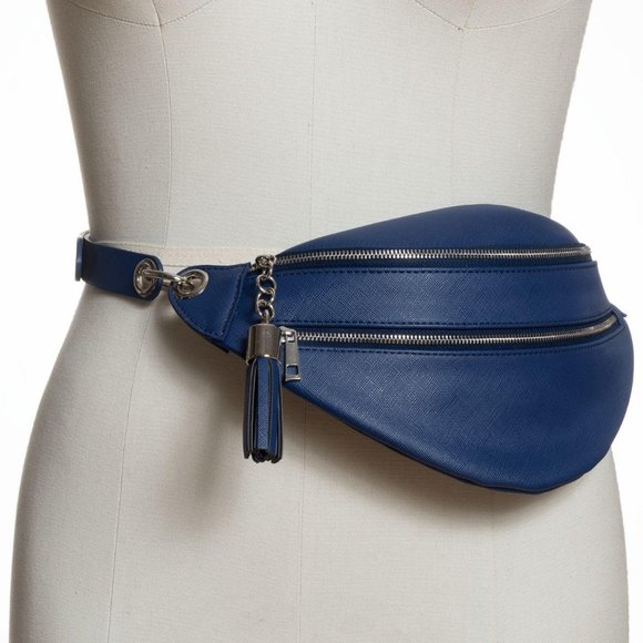 INC saffiano faux-leather women's belt bag/fanny pack -NAVY BLUE- MEDIUM - Picture 2 of 10